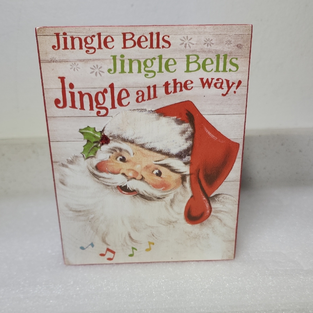 Santa Sign  Festive Jingle Bells Holiday Wooden  Wall Decor